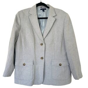 Lands End Womens Blazer Jacket Light Blue‎ White Check Size 18